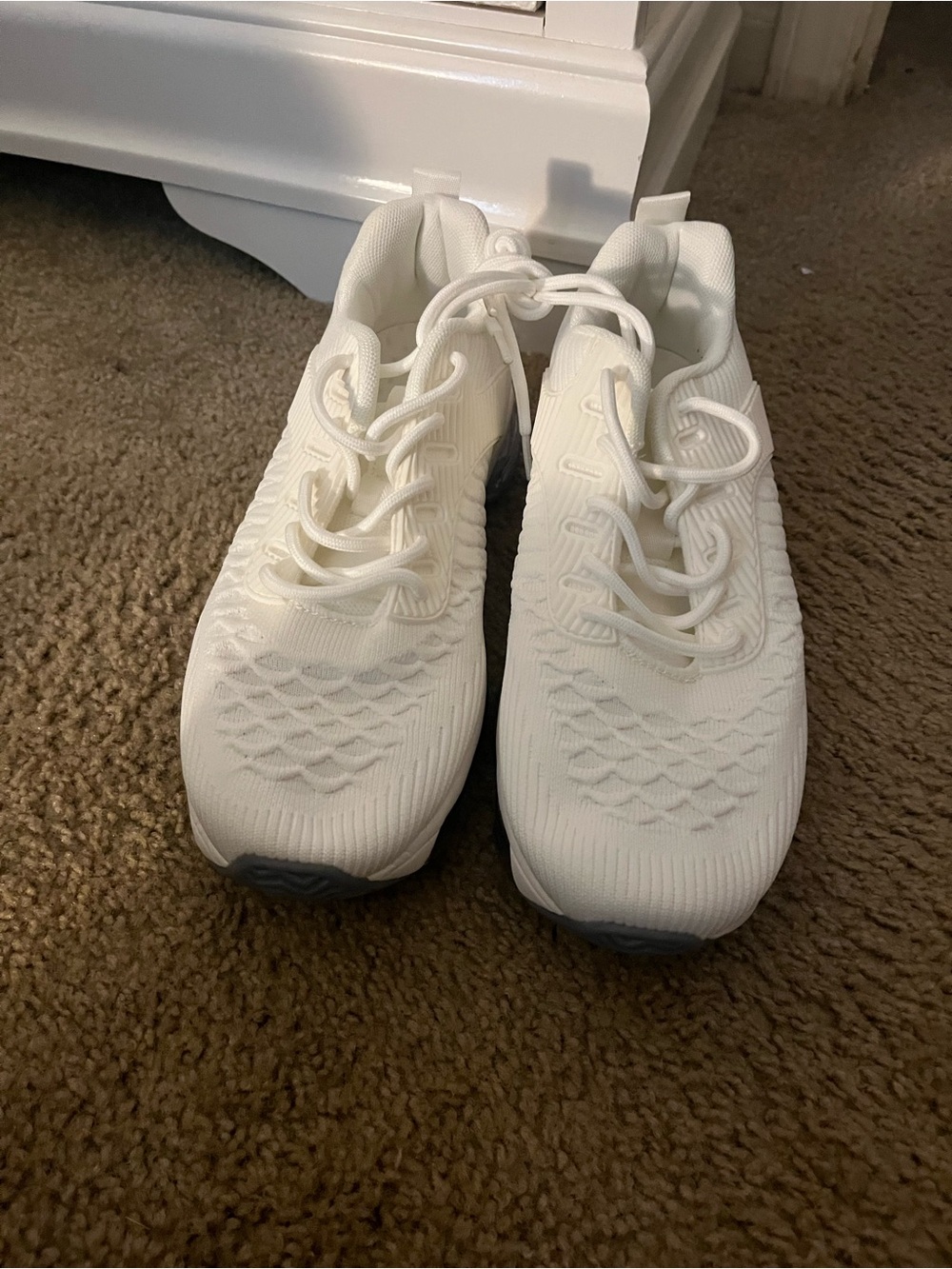 Women's White Knit Athletic Sneakers - Lightweight Comfort